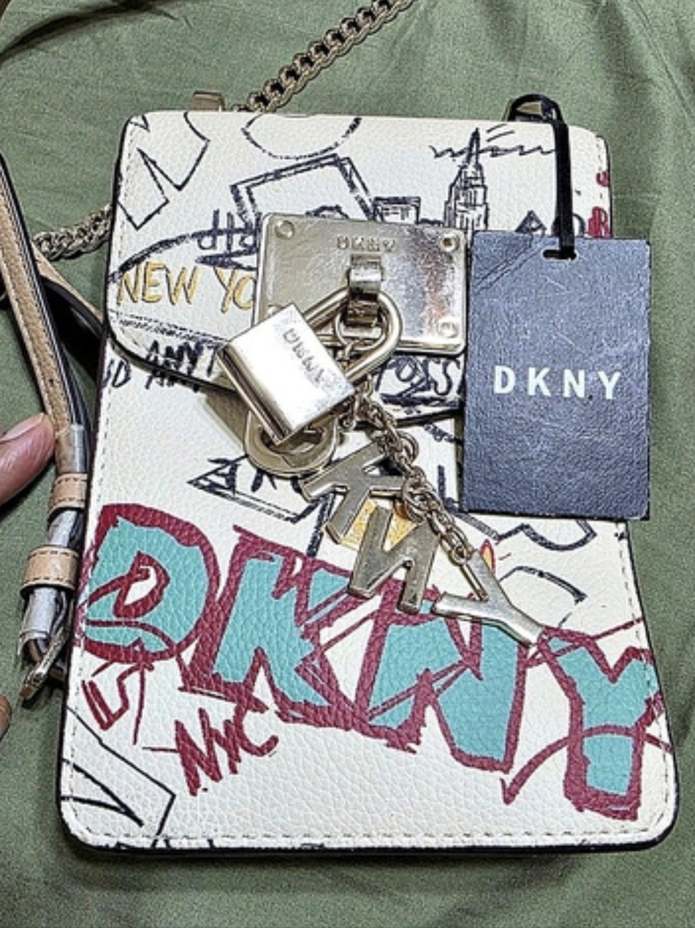 DKNY Elissa Graffiti Print Crossbody Bag White & Pink